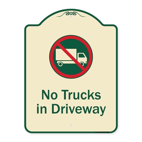 Signmission Designer Series-No Trucks In Driveway With Graphic Tan & Green, 24" x 18", TG-1824-9810 A-DES-TG-1824-9810 - main